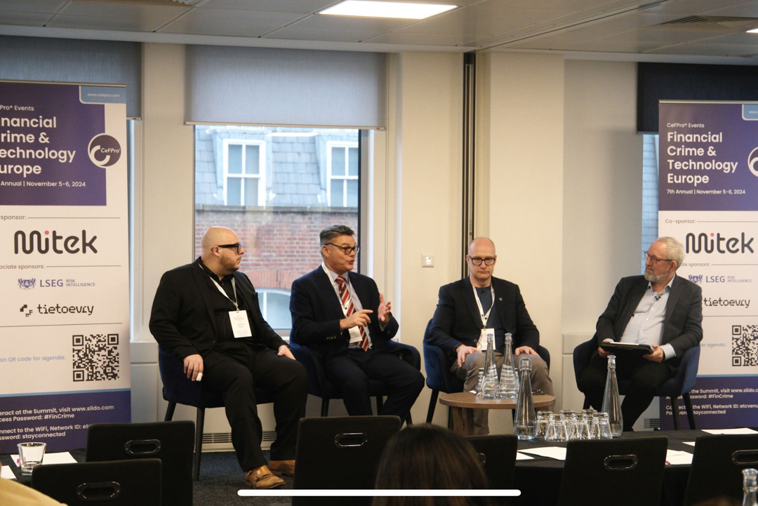 John Erik charing a panel debate at Financial Crime & Technology Europe in London